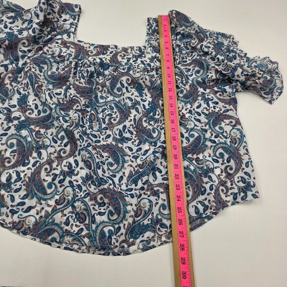 NWT Terra & Sky Peasant Top Paisley Print Ruffle Sleeve Plus 3X Blue Square Neck - Picture 14 of 15